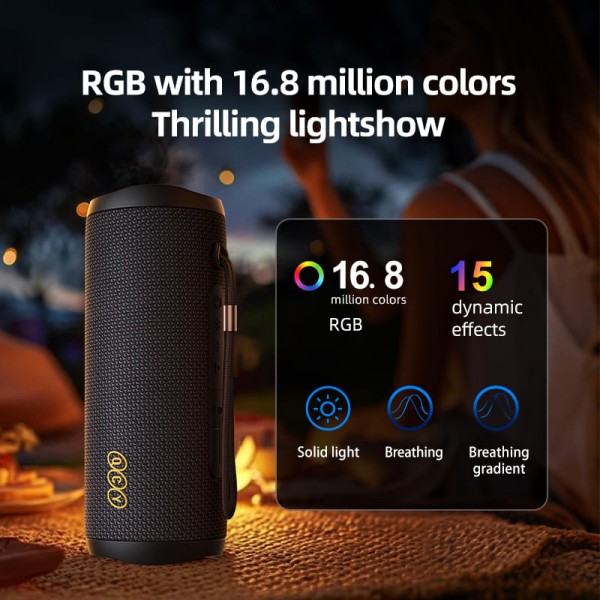 QCY SP7 Blue -  Portable Bluetooth Speaker w Stereo Sound 40W, Mic for Calls, RGB Light Show