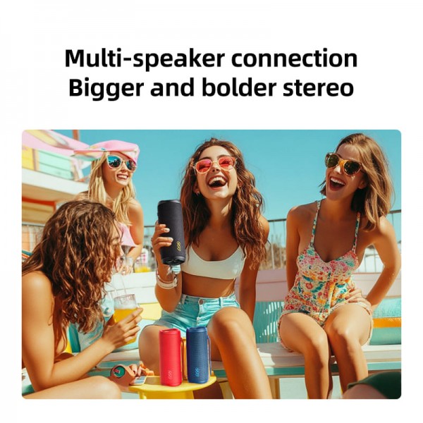 QCY SP7 Blue -  Portable Bluetooth Speaker w Stereo Sound 40W, Mic for Calls, RGB Light Show