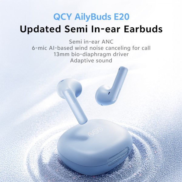 QCY AilyBuds E20 White- Hybrid ANC Semi-Ear TWS earbuds 6mics 13mm dynamic driver IPX4 BT5.4 35h