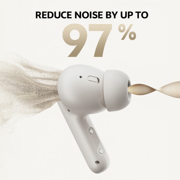 QCY Buds ANC Cream Grey (HT15) - 45db ANC TWS Earbuds 35h 5 mic ENC, ear-canal adaptive tech,