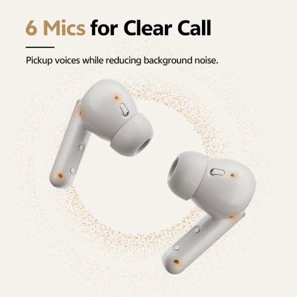QCY Buds ANC Cream Grey (HT15) - 45db ANC TWS Earbuds 35h 5 mic ENC, ear-canal adaptive tech,
