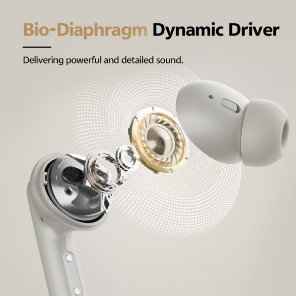 QCY Buds ANC Cream Grey (HT15) - 45db ANC TWS Earbuds 35h 5 mic ENC, ear-canal adaptive tech,