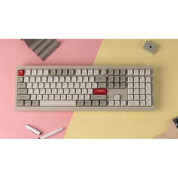 Keychron V6 Max Retro (V6M-R3) QMK/VIA BT/2,4/Wired Custom Mechanical Keyboard Brown Switch 100% - Gaming Keyboard