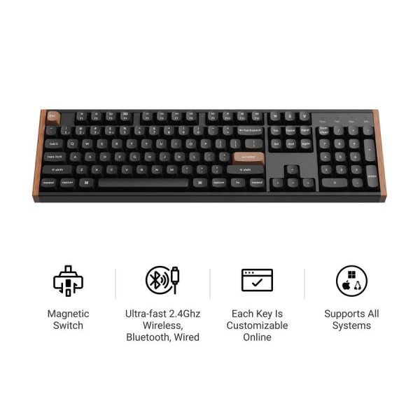 Keychron K10 HE (K10H-F1) Special Wood Edition Wireless Magnetic Hall Effect RGB Keyboard 100% US - Gaming Keyboard