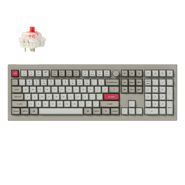 Keychron V6 Max Retro (V6M-R1) QMK/VIA BT/2,4/Wired Custom Mechanical Keyboard Red Switch 100% US - Gaming Keyboard
