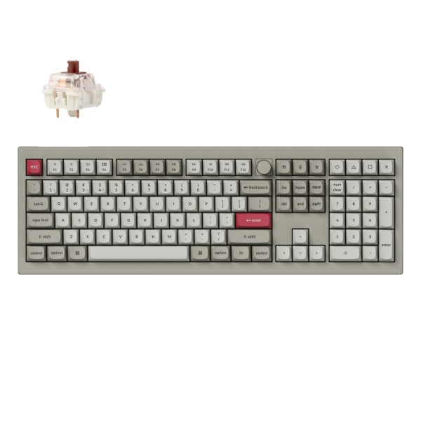 Keychron V6 Max Retro (V6M-R3) QMK/VIA BT/2,4/Wired Custom Mechanical Keyboard Brown Switch 100% - Gaming Keyboard
