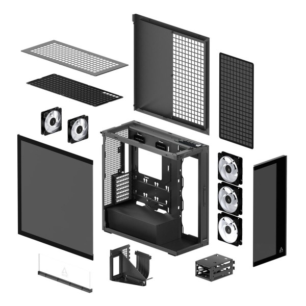 Arctic Xtender (Black) black window with GPU vertical mount - Mid Tower Case w. A-RGB Fans