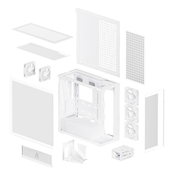 Arctic Xtender (White) transparent window with GPU vertical mount - Mid Tower Case w. A-RGB Fans