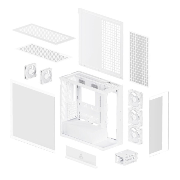 Arctic Xtender (White) transparent window w/o GPU vertical mount - Mid Tower Case w. A-RGB Fans