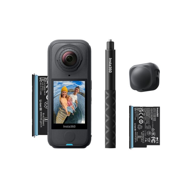 Insta360 X4 Air Starter Bundle - Lightweight 8K 360 AI ActionCam Selfie stick, 2x battery, lens cap - Insta360