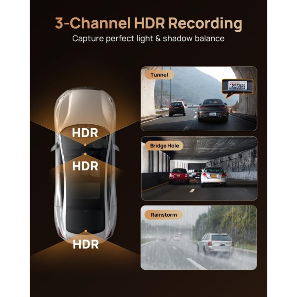 70mai Dash Cam 4K T800 & Rear Cam. & 256GB SD 3-Channel w/ Dual 4K, IMX678, HDR Night Vision, AI Det