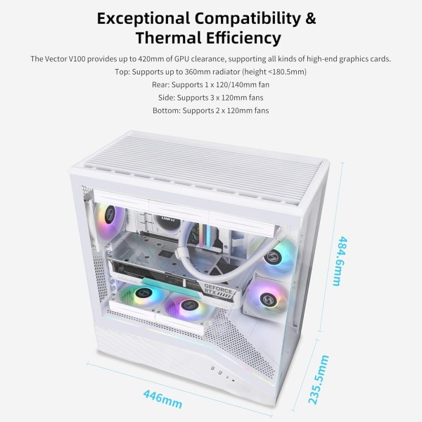 Lian Li Vector V100 White - 4 x 120mm ARGB - LED RGB Strip - Tempered Glass - ATX Case