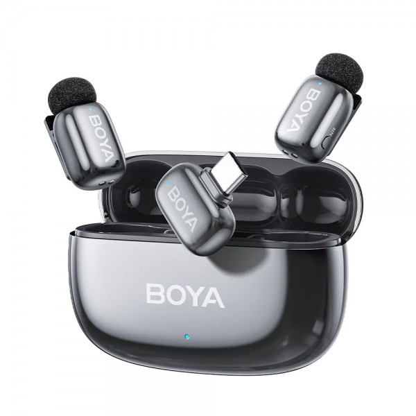 BOYA mini 2 Type-C Space Gray, 2,4GHz 2mic Wireless AI-ANC Mic w. Charging Box Mono/stereo/safety-tr - Microphone (Mobile)