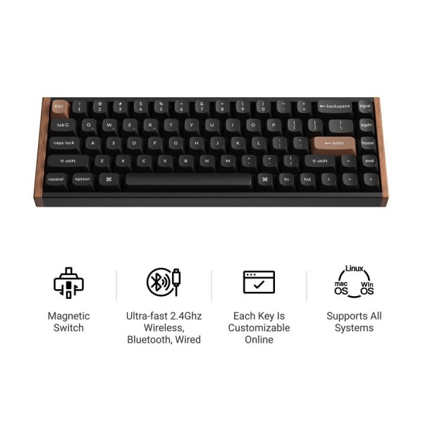 Keychron K6 HE (K6H-F1) Special Wood Edition Wireless Magnetic Hall Effect RGB Keyboard 65% US - Gaming Keyboard