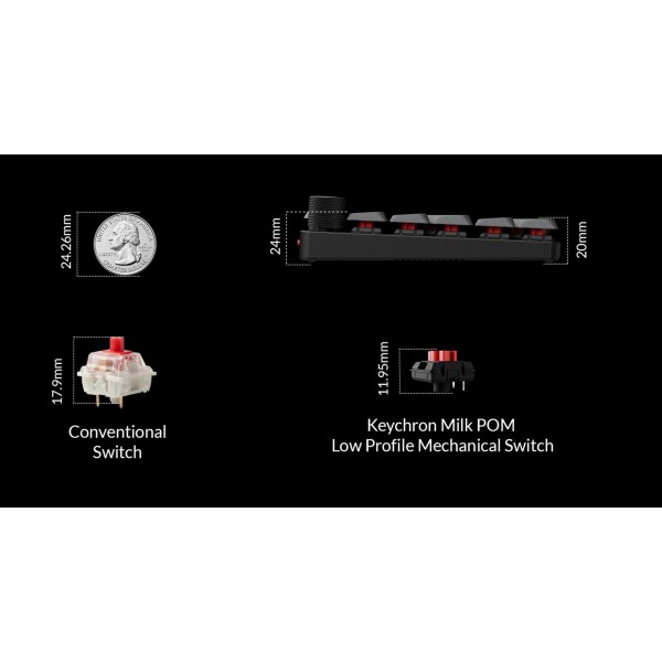 Keychron K0 Max (K0M-H1) QMK Wireless Custom Num Pad Mechanical Low Profile Red Switch RGB Hot-Swap - Gaming Keyboard