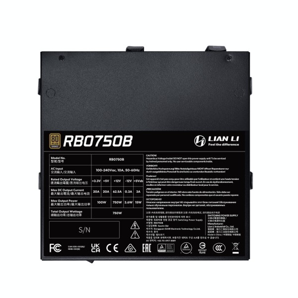Lian Li RB0750 - 750W 80+ Bronze PSU - PCIe Gen 5.1 12+4pin - Intel ATX 3.1 - 135mm low-noise fan