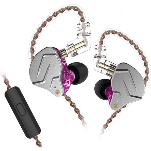 KZ ZSN PRO Purple Mic - IEM 3,5 In Ear Monitor Earphones, Dynamic Hybrid Dual Driver 1BA+1DD - 