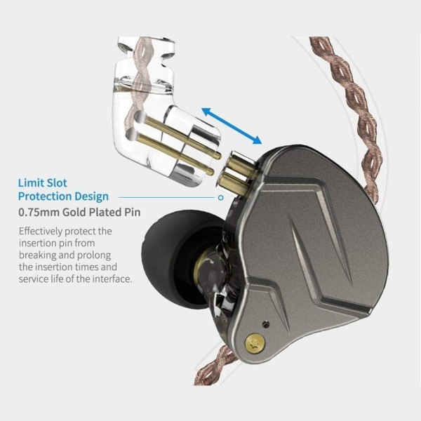 KZ ZSN PRO Grey  Mic - IEM 3,5 In Ear Monitor Earphones, Dynamic Hybrid Dual Driver 1BA+1DD - 