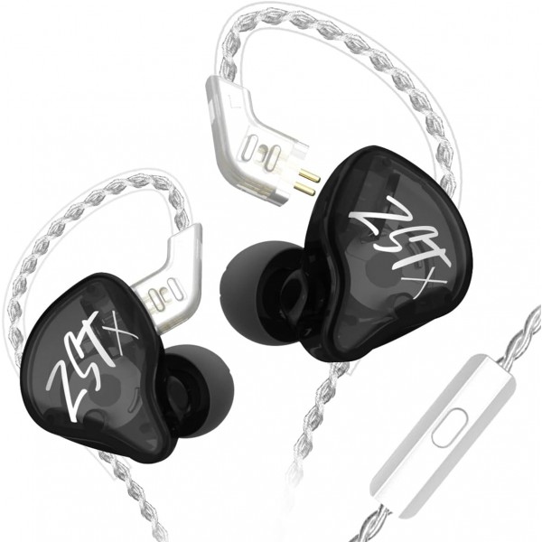 KZ ZST X Black With Mic - IEM 3,5 In Ear Monitor Earphones, Dynamic Hybrid Dual Driver 1BA+1DD,  2x - KZ