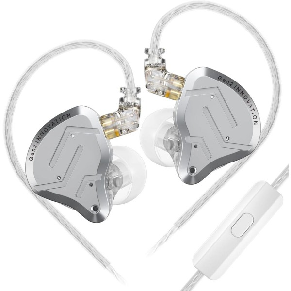 KZ ZSN PRO 2 SIlver With Mic - IEM 3,5 In Ear Monitor Earphones, Hybrid 1BA+1DD 10mm, metal, HIFI ba - KZ