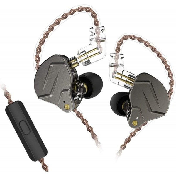 KZ ZSN PRO Grey  Mic - IEM 3,5 In Ear Monitor Earphones, Dynamic Hybrid Dual Driver 1BA+1DD - 