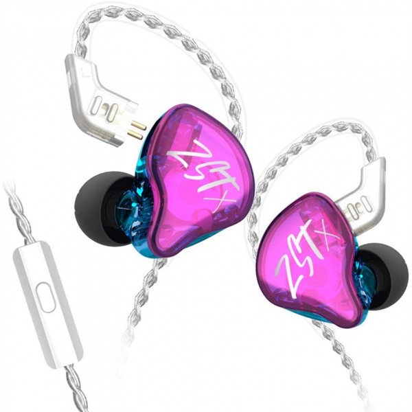 KZ ZST X Purple With Mic - IEM 3,5 In Ear Monitor Earphones, Dynamic Hybrid Dual Driver 1BA+1DD,  2x - KZ