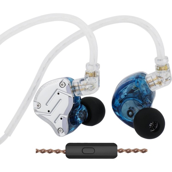 KZ ZS10 PRO Blue With Mic - IEM 3,5 Musician In Ear Monitor Earphones, 4BA+1DD 5 Driver 10mm, metal - 
