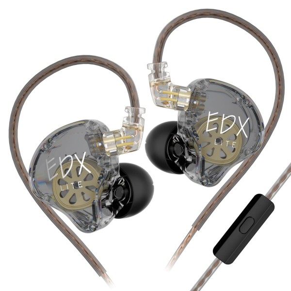 KZ EDX LITE Transparent Grey With MIC - IEM 3,5 In Ear Monitor Earphones, Super-Linear, HIFI bass, N - KZ