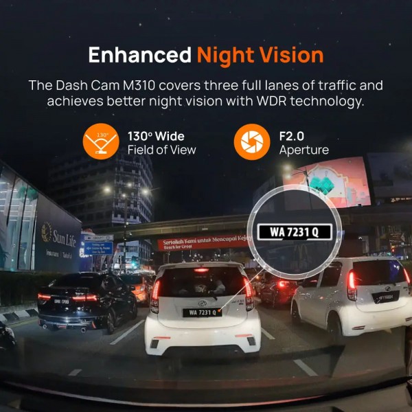 70mai M310 Plus 2k Dash Cam - 2k resolution 2560 x 1440