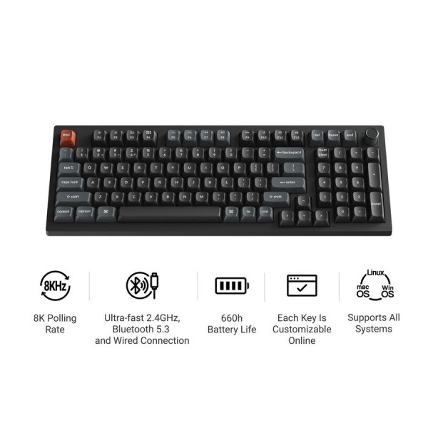 Keychron V5 Ultra (V5U-D4) QMK/VIA 8K Wireless Custom Mechanical Keyboard Banana Switch RGB 96% US - 