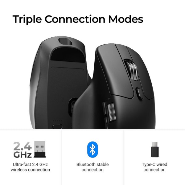 Keychron M6 (M6S-A72) Wireless Ergonomic Optical Mouse 1000hz Polling Rate Black