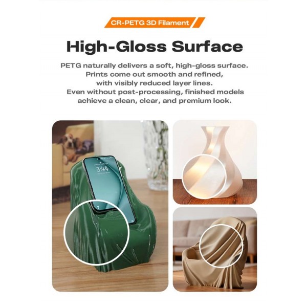 Creality CR-PETG Yellow 3D Printer Filament, Hard Glossy, Tensile Str. 49MPA, 1 kg Spool1.80