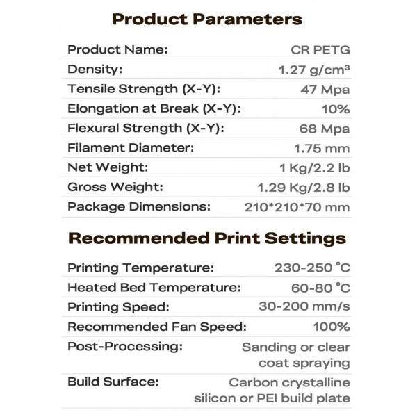 Creality CR-PETG Yellow 3D Printer Filament, Hard Glossy, Tensile Str. 49MPA, 1 kg Spool1.80