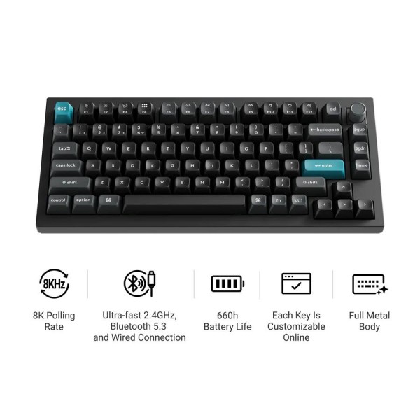 Keychron Q1 Ultra (Q1U-M1) ZMK RGB 8K Wireless Custom Mechanical Keyboard-Red Switch 75% US - Gaming Keyboard
