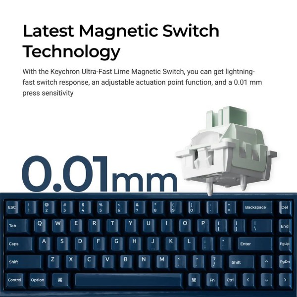 Keychron Q16 HE (Q16HW-J1) QMK Ceramic Custom Hall Effect  Keyboard RGB Lime Switch 65% US Blue - Gaming Keyboard