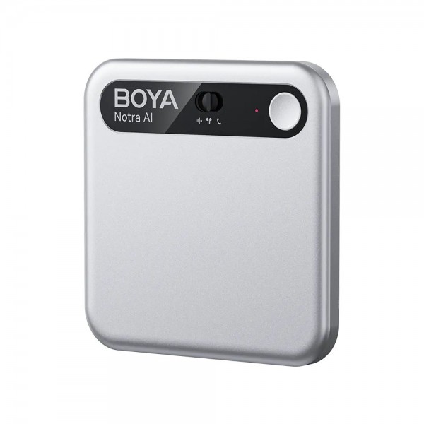 BOYA Notra Silver - AI Audio Recorder - 64GB Room/Phone/BT, AI Transcription & Summary - 