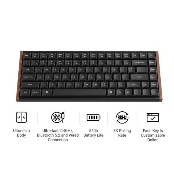 Keychron K3 Ultra (K3U-H3) QMK 8K Wireless Mechanical Keyboard Brown Switch Low Profile Wood Fr. 75% - 