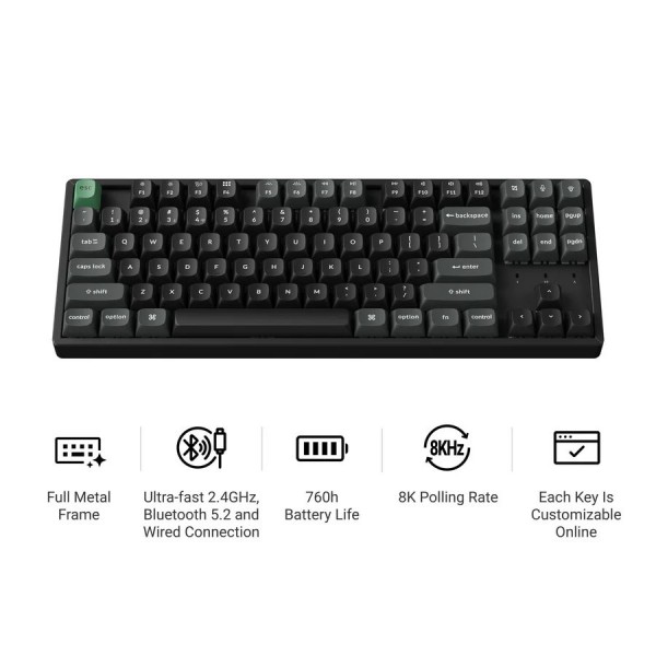 Keychron K8 Ultra (K8U-J3) ZMK Wireless 8K Mechanical Keyboard Brown Switch (Hot-Swap) 80% Us Layout - 