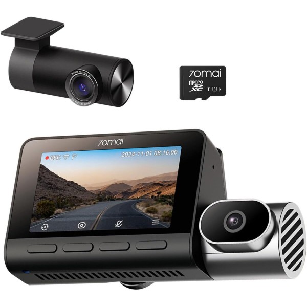 70mai Dash Cam 4K T800 & 4k Rear Cam. & 256GB SD 3-Channel w/ Dual 4K, IMX678, HDR Night Vision, AI - 