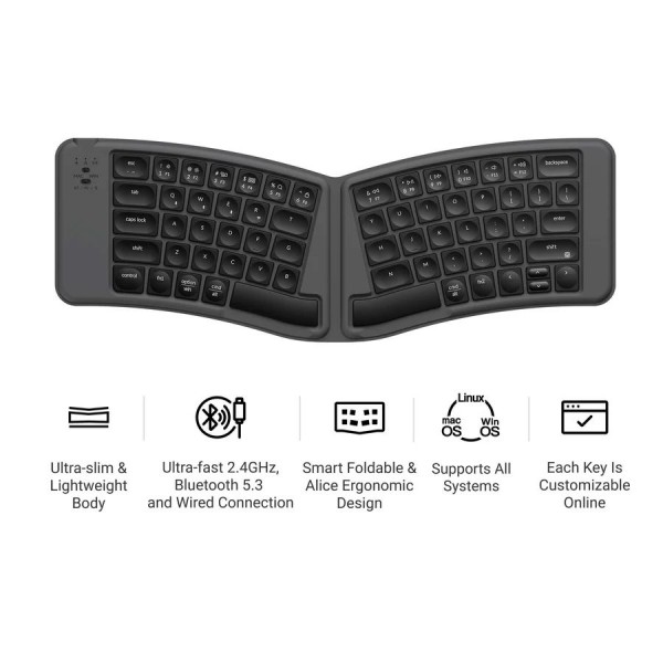 Keychron B11 Pro (B11P-K1) Ultraslim Wireless BT Foldable Keyboard Online customization - Gray US La - 
