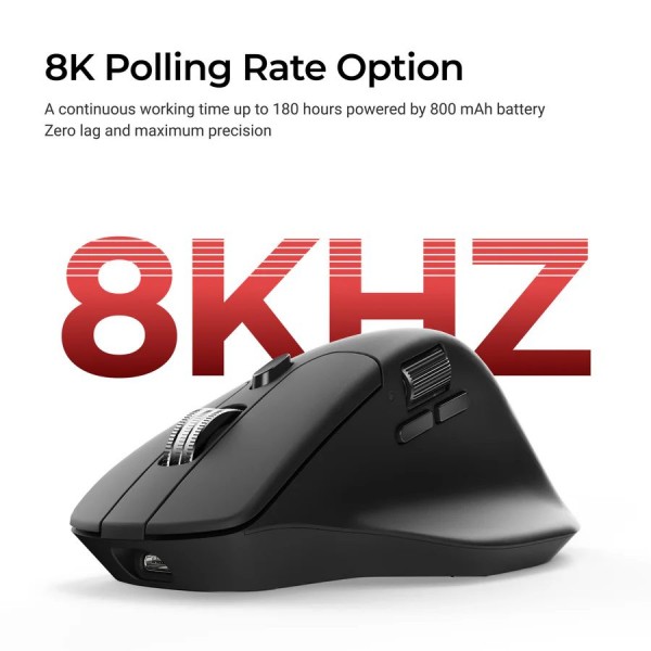 Keychron M6 (M6S-A23) Wireless Ergonomic Optical Mouse 8000hz Polling Rate Black