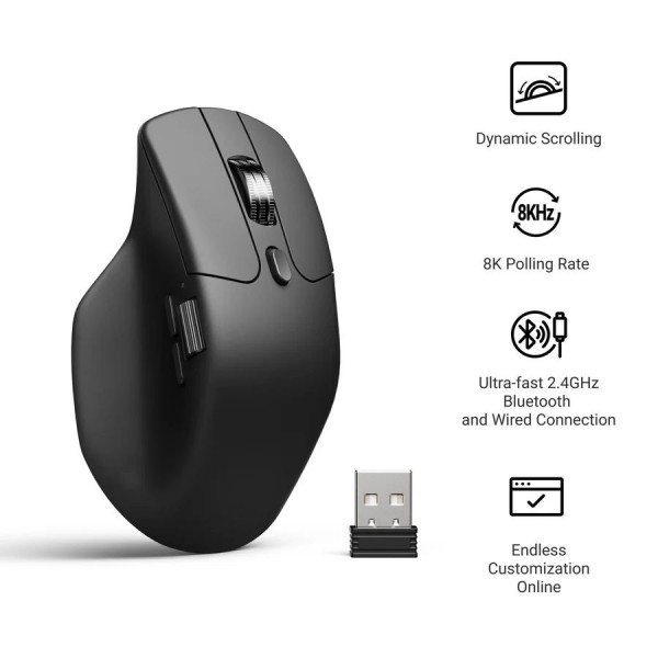 Keychron M6 (M6S-A23) Wireless Ergonomic Optical Mouse 8000hz Polling Rate Black - 