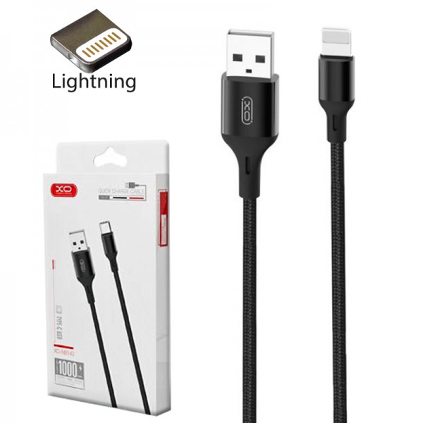 XO NB143 Braided USB to Lightning Cable Μαύρο 2m - Εξαρτήματα-Αναβάθμιση