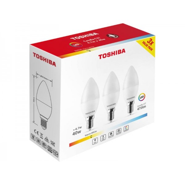TOSHIBA LED 3PACK C37 E14 4.7W 3000K - Σύγκριση Προϊόντων