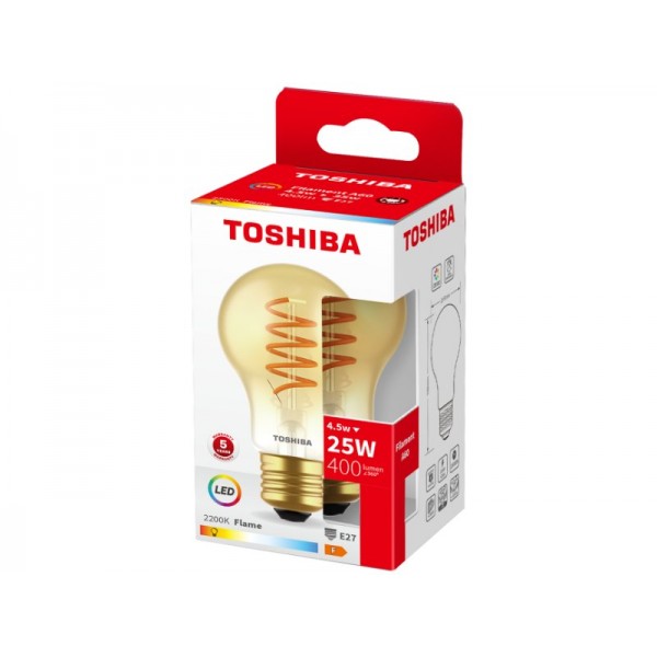 TOSHIBA LED FILAMENT SPIRAL AMBER A60 E27 4.5W 2200K - TOSHIBA
