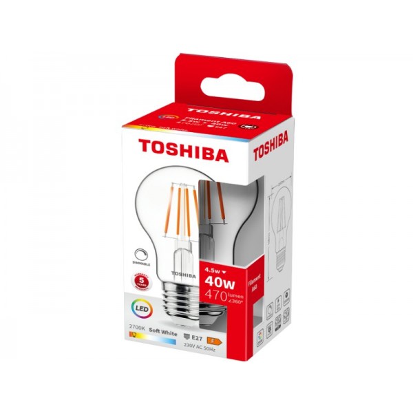 TOSHIBA LED FILAMENT A60 E27 4.5W 2700K DIMMABLE - TOSHIBA
