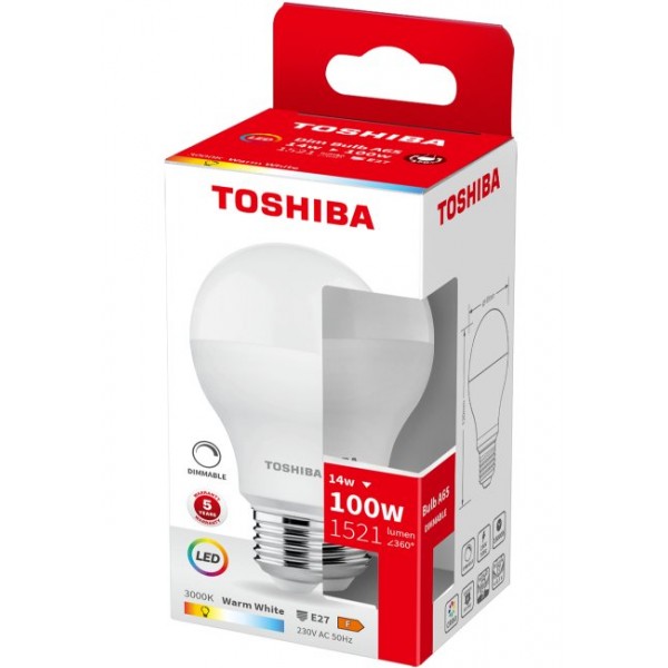 TOSHIBA LED A65 E27 14W 3000K DIMMABLE - TOSHIBA