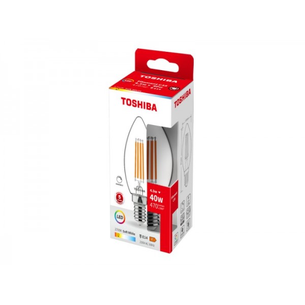 TOSHIBA LED FILAMENT C35 E14 4.5W 2700K DIMMABLE - TOSHIBA