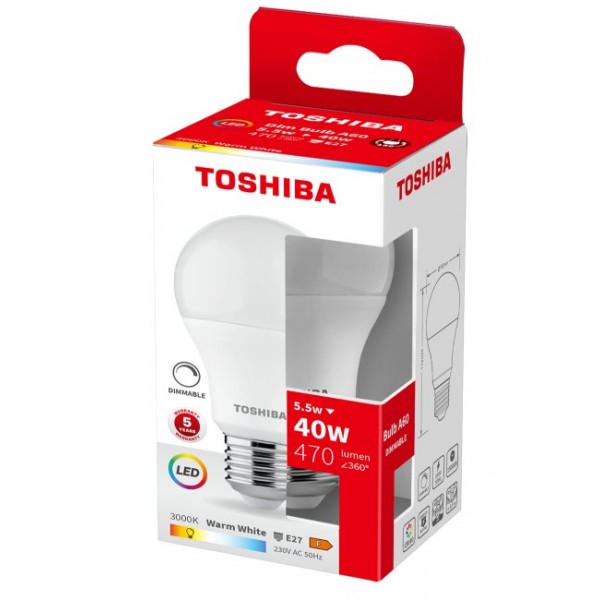 TOSHIBA LED A60 E27 5.5W 3000K DIMMABLE - TOSHIBA