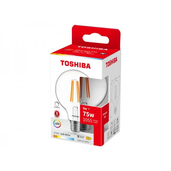 TOSHIBA LED FILAMENT G95 E27 9W 2700K DIMMABLE - TOSHIBA